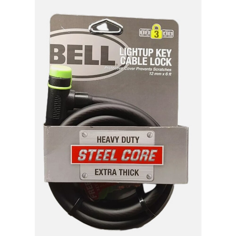 Bell Bicycle Lock With Light up Key Cable Lock - Heavy Duty Steel Core 6’x12mm